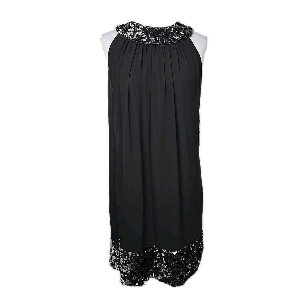 S.L. Fashions Black Silver Sequin Neck And Hem Sleeveless Party Dress Size 12